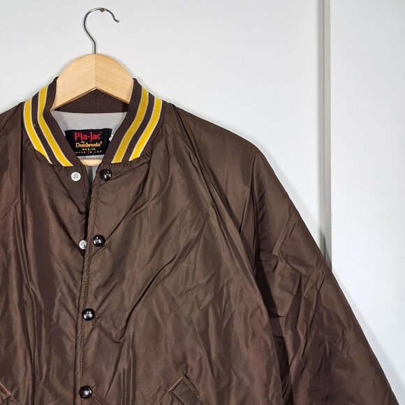 60s Vintage Brown Quilted Bomber Jacket Mens L Pla-Jac By Dunbrooke USA‎ Snap - Picture 6 of 16